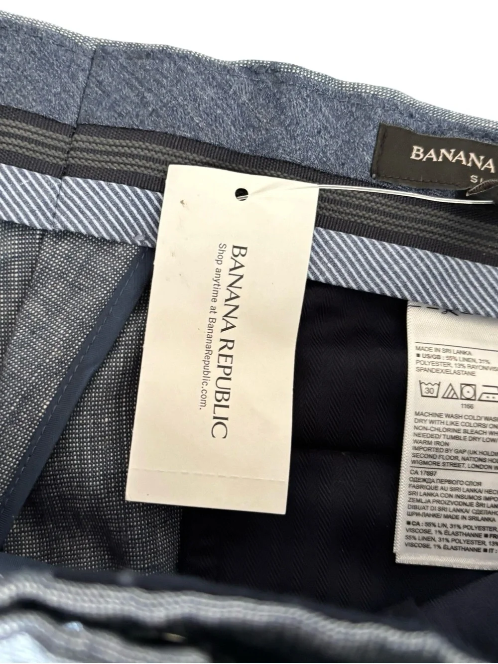 Banana Republic Men’s Blue Performance Linen Blend Pants Basket Weave Blue 34x30